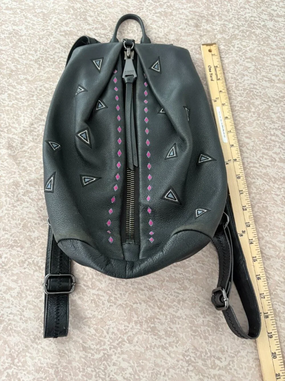 Aimee Kestenberg Tamitha Black Leather Embroidered Backpack Geometric Detail